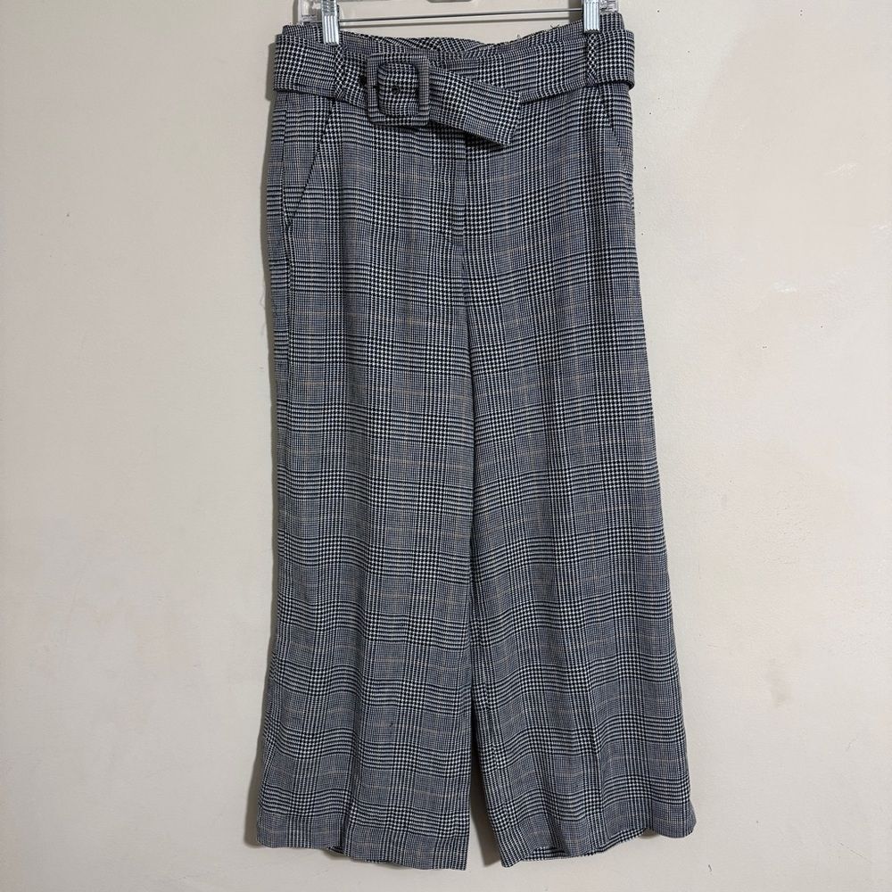 Veronica Beard Dexter Linen Glen Plaid Cropped Wide-Leg Trouser size 6 Career
